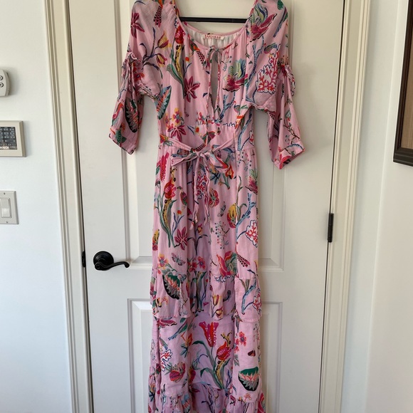 Banjanan Floral 3/4 Sleeve Maxi Dress in Pink Floral Medium - Picture 2 of 8